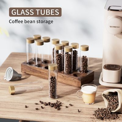 単一用量チューブとホルダースタンドの多用木製コーヒー豆収納容器