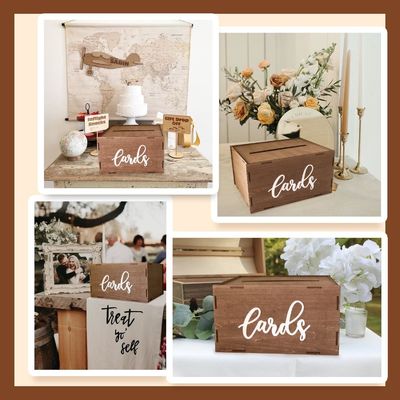 結婚式 カードボックス 招待会 ブラウン 木製 封筒 金 箱 印刷 レーザー 彫刻