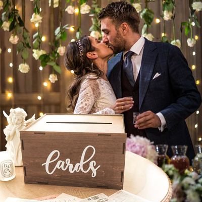 結婚式 カードボックス 招待会 ブラウン 木製 封筒 金 箱 印刷 レーザー 彫刻