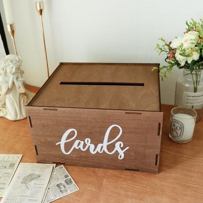 結婚式 カードボックス 招待会 ブラウン 木製 封筒 金 箱 印刷 レーザー 彫刻