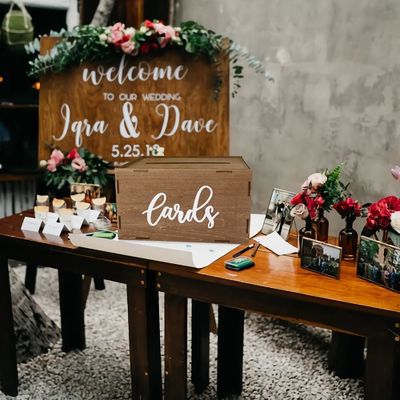 結婚式 カードボックス 招待会 ブラウン 木製 封筒 金 箱 印刷 レーザー 彫刻