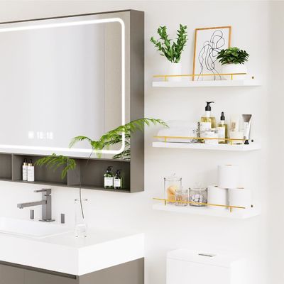 浴室壁棚 金属ガードレールと竹木 41X13.5X2cm の3個セット