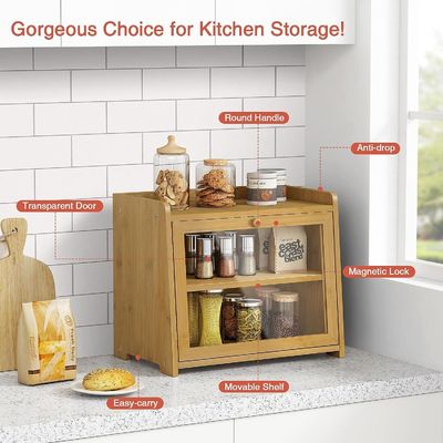 カスタムオーダー キッチンカウンター用の超大型2棚の木製パン収納容器