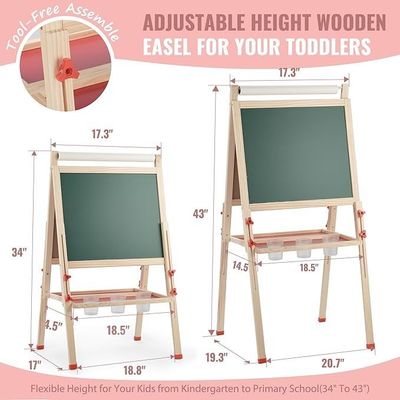 マシッドウッド 調整可能な 双面画画 松の素材で立っていたチャークボード