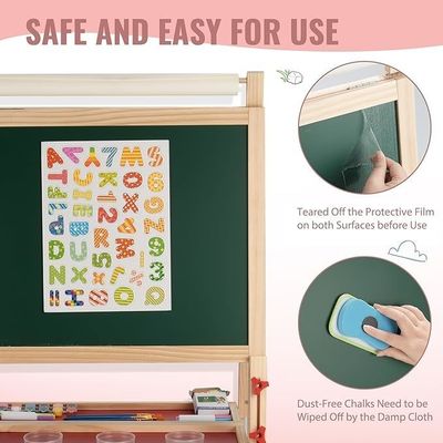 マシッドウッド 調整可能な 双面画画 松の素材で立っていたチャークボード