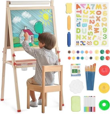 マシッドウッド 調整可能な 双面画画 松の素材で立っていたチャークボード