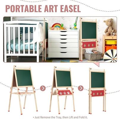 マシッドウッド 調整可能な 双面画画 松の素材で立っていたチャークボード