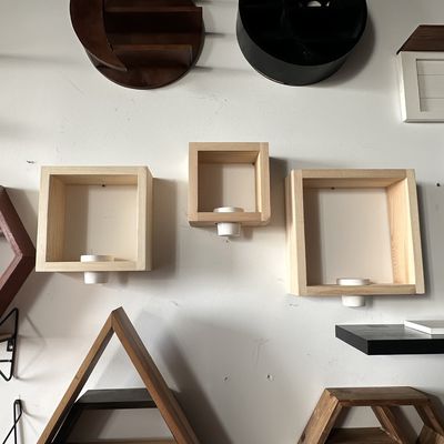 3pcs マシッド松木壁棚 セット ホワイトセラミック プランター 手作り ホーム オフィス 装飾