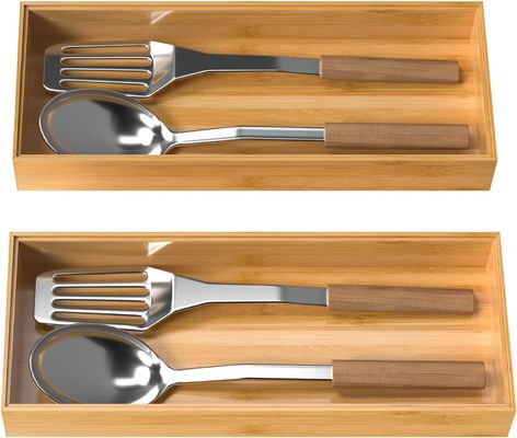キッチン用2本の竹製の引き出しオーガナイザーセット 15"x6"x2" 環境に優しい耐久性