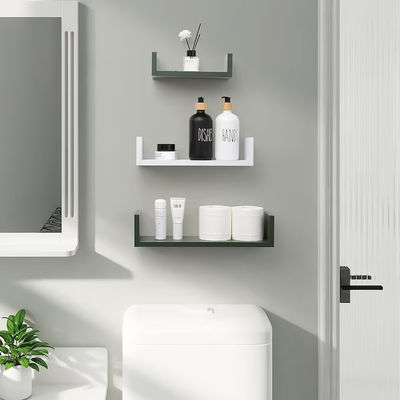 白と緑の壁収納 微波炉のためのU型浮遊棚