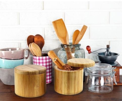 カスタマイズされたロゴ 茶 コーヒー 砂糖 貯蔵器 香辛料 器 竹のラックと竹の蓋付き