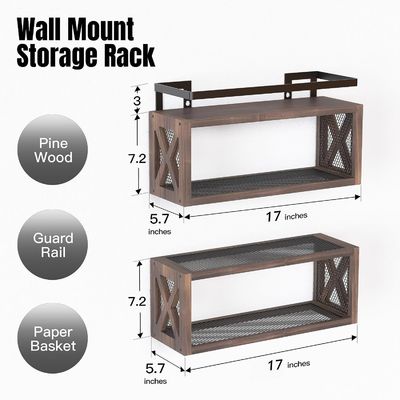 農家様式でスペースを節約 田舎風のブラウン色の浮遊木製棚とガードレール