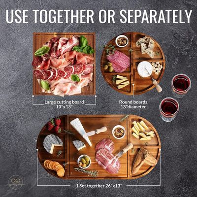オールシーズン 木製丸いチーズボード セット ユニークな木製チャークテリーボード 超大型チーズトレイ