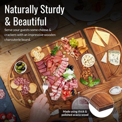 オールシーズン 木製丸いチーズボード セット ユニークな木製チャークテリーボード 超大型チーズトレイ