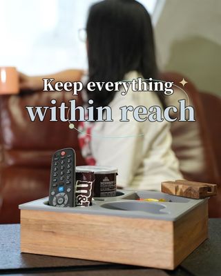 オーダーメイド ロゴ 柔らかい シリコン アカシア 木製 ソファー キャディ スナック 飲料 リモコン