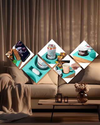 オーダーメイド ロゴ 柔らかい シリコン アカシア 木製 ソファー キャディ スナック 飲料 リモコン