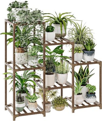 3階梯 多種植物の保持器 リビングルームのための木造の植物ラック パティオ ボーホ家具