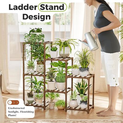 3階梯 多種植物の保持器 リビングルームのための木造の植物ラック パティオ ボーホ家具