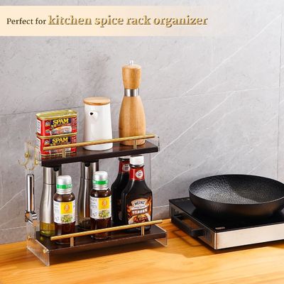 木製の浴室バニティカウンタートップオーガナイザー 化粧品とスキンケア 2 階ドレッサー