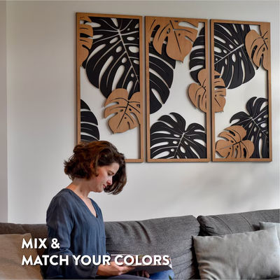 3つのパネルでカスタマイズ可能なモンステラ装飾 植物の壁画のために木製のフレームが含まれています