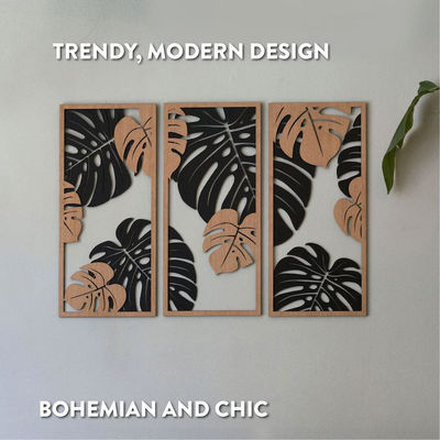 3つのパネルでカスタマイズ可能なモンステラ装飾 植物の壁画のために木製のフレームが含まれています