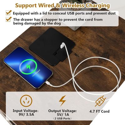 木製の犬飼育場端テーブル 取れる枕と収納引き出し 灰色 木色