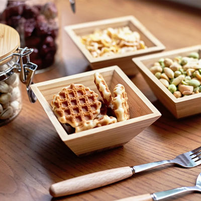 木製のサラダ碗セット 天然の竹の四角い鉢と乾燥果物オーガナイザー