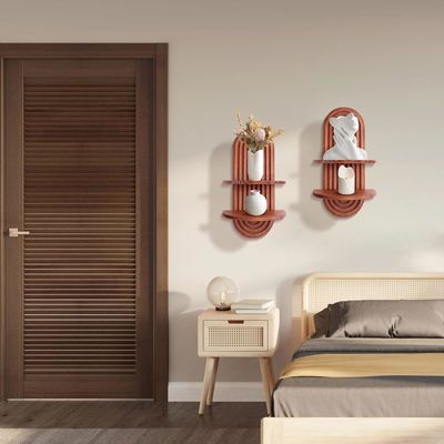 壁収納用レインボーアーチ棚と木製壁棚の浮遊棚