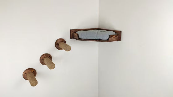 家事 壁掛け 猫 遊び屋 塔付き 猫 寝具 天然木色