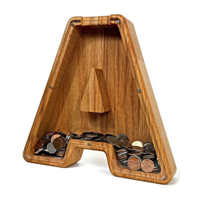 パーソナライズされたアルファベットカスタムロゴの大きなお金の箱 木製のピギーバンク