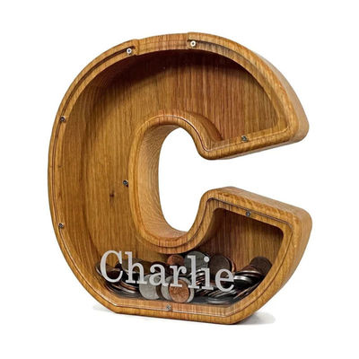 パーソナライズされたアルファベットカスタムロゴの大きなお金の箱 木製のピギーバンク