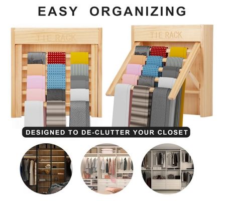 スタイリッシュな外観 壁に装着された木製のネクタイオーガナイザー ベルト ハンガー スペース節約用のネクタイホルダー