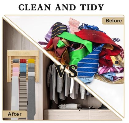 スタイリッシュな外観 壁に装着された木製のネクタイオーガナイザー ベルト ハンガー スペース節約用のネクタイホルダー