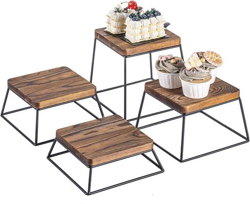 高量 焼いた木 ブラック メタル ワイヤー 広形 食品 ディスプレイ 木製 ピザスタンド