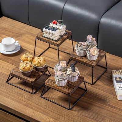 高量 焼いた木 ブラック メタル ワイヤー 広形 食品 ディスプレイ 木製 ピザスタンド