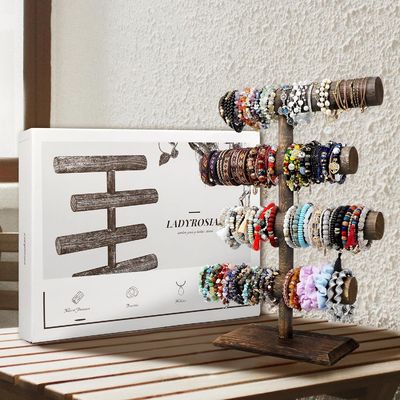 4階腕時計ネックレス 木製ディスプレイ ジュエリースタンドホルダー アンティークブラウン