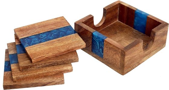 オーシャン・ブルー エポキシ木質樹脂コースター