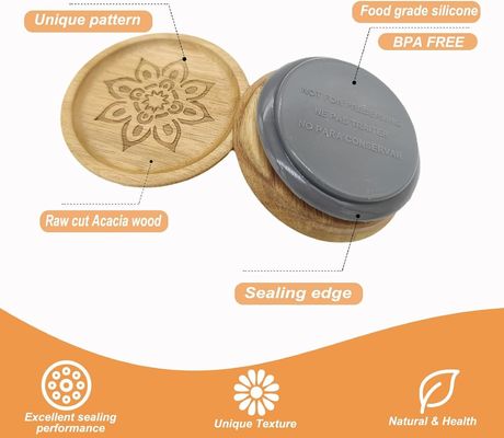 高ボロシリケートガラス 6Pcs 木製の平らなカラー蓋と竹の蓋付きの瓶容器