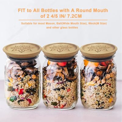 高ボロシリケートガラス 6Pcs 木製の平らなカラー蓋と竹の蓋付きの瓶容器