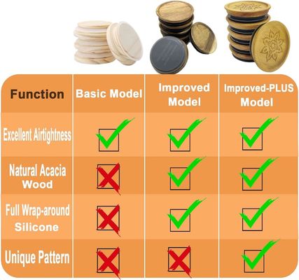 高ボロシリケートガラス 6Pcs 木製の平らなカラー蓋と竹の蓋付きの瓶容器