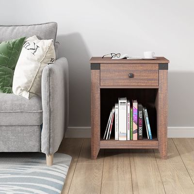 近代的な農家のナイトスタンドと引き出し 田舎木のベッドサイドテーブル 16 x 19 x 24インチ