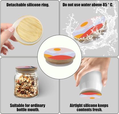 8 カスタム サイズ の 色とりどりの ボーホー パターン と バンブー の 蓋 を 備えた シリコン 密封 リング を パック する