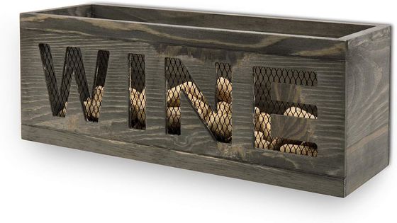 保存スペース 壁にマウント ヴィンテージ グレー 耐候 木 オープン トップコルクホルダー 金属ワイヤ網付き 木製の箱