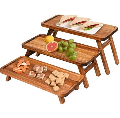 3 層 木製 カップケーキ 塔 展示 スタンド アカシア 木 折りたたみ 配給 トレイ 部品