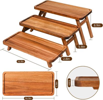 3 層 木製 カップケーキ 塔 展示 スタンド アカシア 木 折りたたみ 配給 トレイ 部品