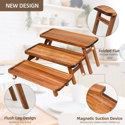 3 層 木製 カップケーキ 塔 展示 スタンド アカシア 木 折りたたみ 配給 トレイ 部品