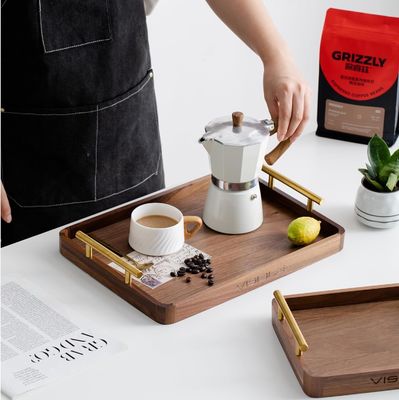 ロースティック ブラス ハンドル ウォールナッツ 木製 コーヒー テーブル デザート ケーキ お茶 カップ 手作り