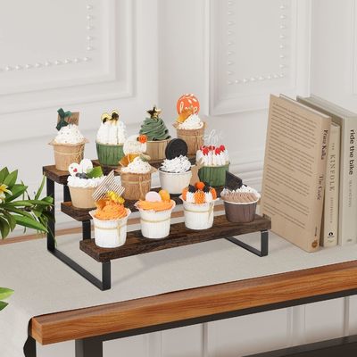 木製ディスプレイスタンド機能 空間節約 3階台 キッチンカウンタースパイスラックオーガナイザー