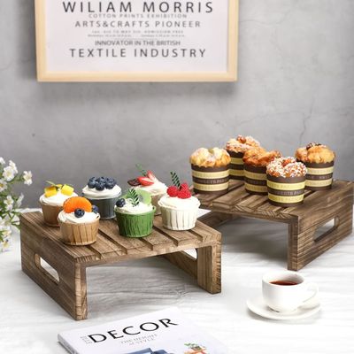 ロースティックブラウン 焼いた木のケーキ スタンド 木製 デザート ブッフェ ディスプレイホルダー