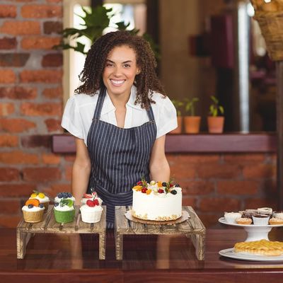 ロースティックブラウン 焼いた木のケーキ スタンド 木製 デザート ブッフェ ディスプレイホルダー